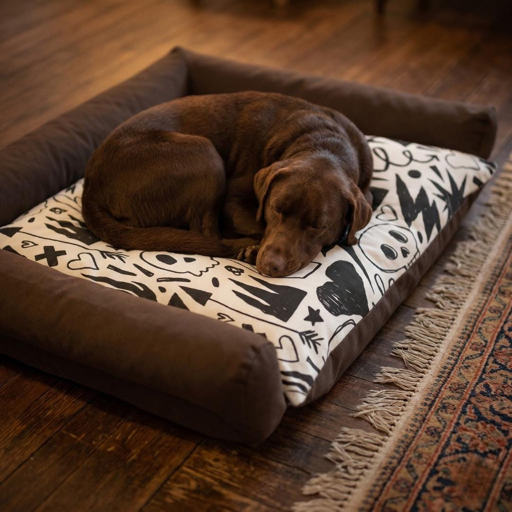 Skull Crown Hearts Pattern Pet Bed | Gothic Dog Bed