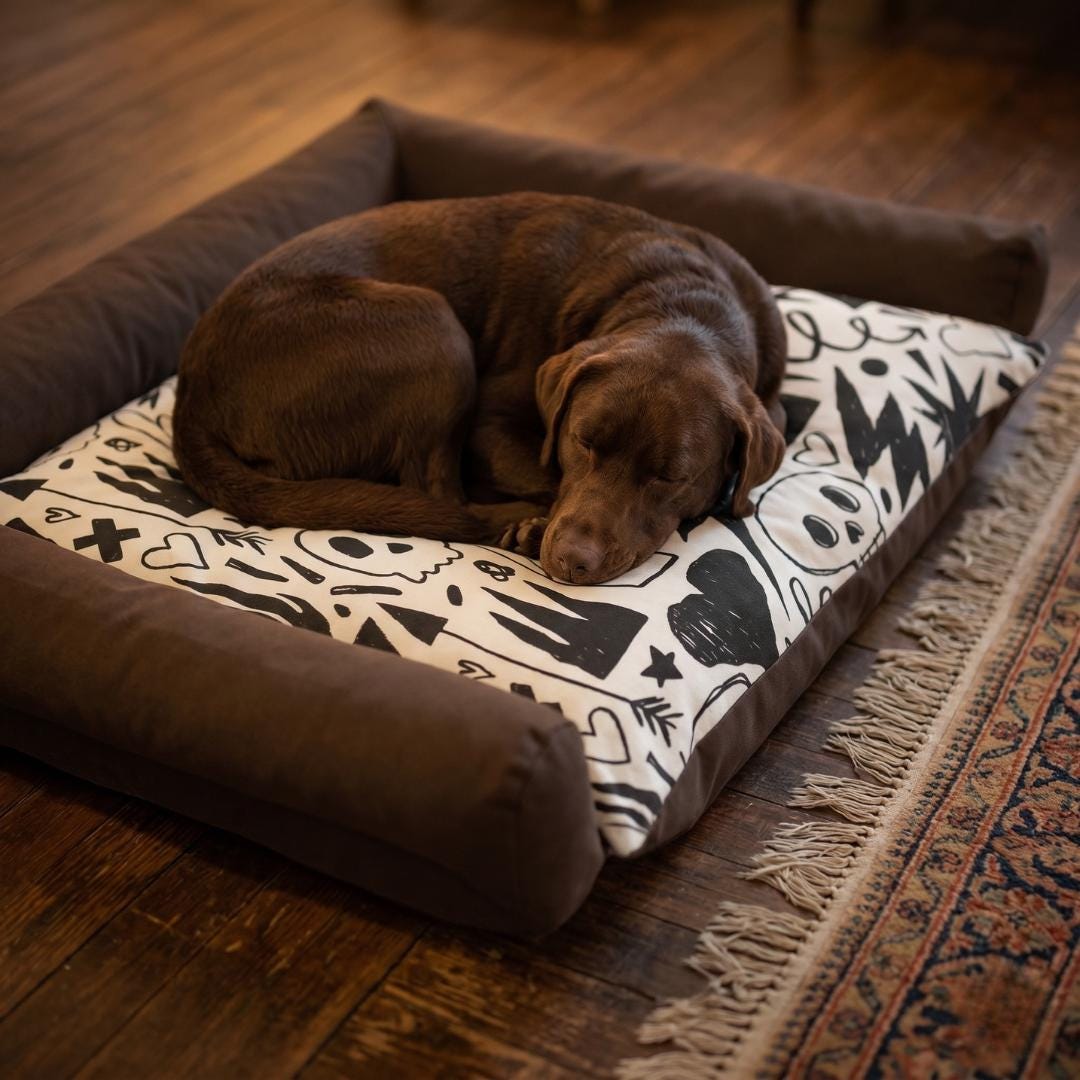Skull Crown Hearts Pattern Pet Bed | Gothic Dog Bed