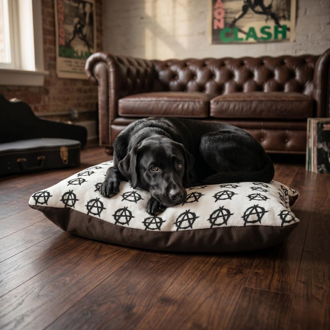 Anarchy Symbol Pet Bed | Black Graffiti Pattern, Rectangular Plush Cushion