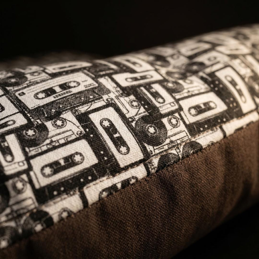 Retro Cassette Tape Pattern Pet Bed | Black White Music Design